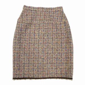CHANEL Vintage Tweed Tight Skirt Bottoms Knee Length Brown Multicolor Women's